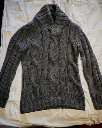 Maglione Uomo Caldo Grigio Antracite Trecce Maglia