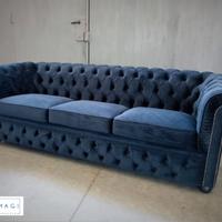 Divano Chesterfield 3 posti velluto blu su misura