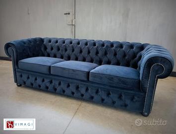 Divano Chesterfield 3 posti velluto blu su misura