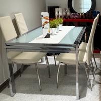 Tavolo in vetro Opaco e 4 sedie in EcoPelle