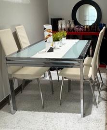 Tavolo in vetro Opaco e 4 sedie in EcoPelle