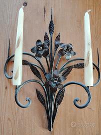 Antica decorazione porta candele in ferro battuto