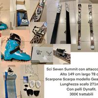 Sci, scarponi e attacco alpinismo con pelli.