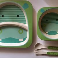 🦛 Hippo Set piatto , ciotola e posate per bambini