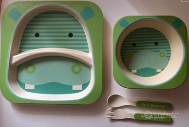 🦛 Hippo Set piatto , ciotola e posate per bambini