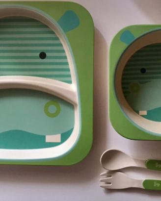🦛 Hippo Set piatto , ciotola e posate per bambini