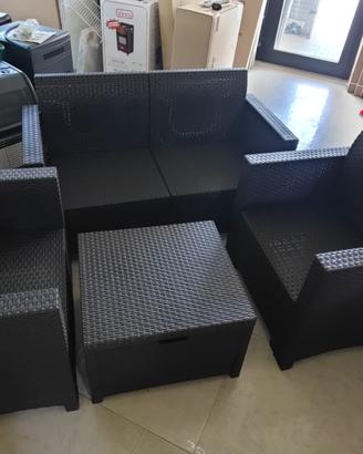 Set salotto da esterno in polyrattan 4 pezzi