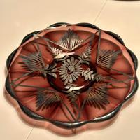 Centrotavola vetro bordeaux decorazioni  floreali