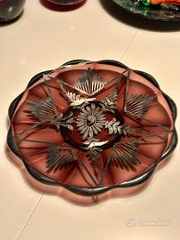 Centrotavola vetro bordeaux decorazioni  floreali