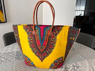 Borsa shopper artigianale in tessuto wax africano