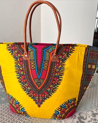 Borsa shopper artigianale in tessuto wax africano