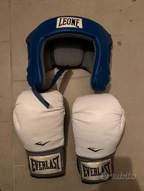 Casco + guantoni Everlast + guanti MMA Leone