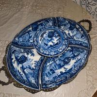 Antica Antipastiera inglese ceramica blu +Vassoio