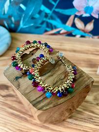 Orecchini oro a cerchio con cristalli multicolore