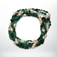 Collana Vintage Agata Verde e Perle 80 cm
