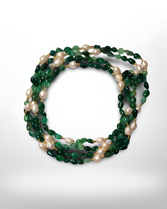Collana Vintage Agata Verde e Perle 80 cm