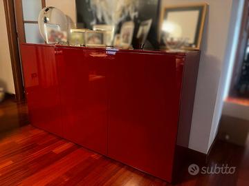 Madia Jesse laccata rosso lucido 180 cm