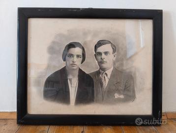 RITRATTO FOTOGRAFICO D’EPOCA DI COPPIA CON CORNICE