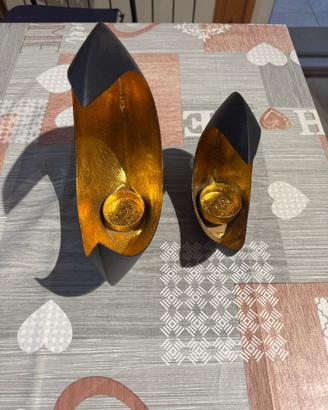 Set portacandele "Luna" nero e oro - Gadgy (2 pz)