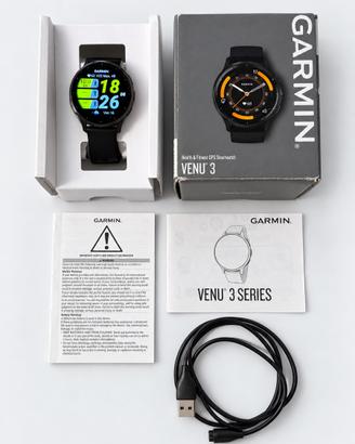 Garmin Venu 3 Nero Music - Scatola e Cavo ricarica