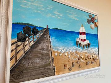 Quadro con Faro mare con conchiglie vere