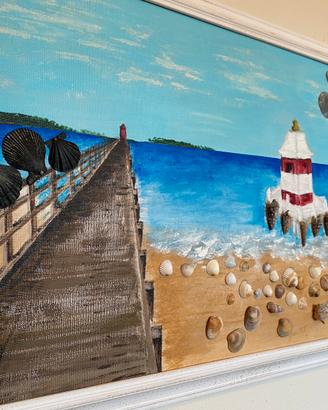 Quadro con Faro mare con conchiglie vere