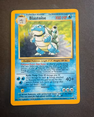 Pokémon Blastoise Olografico 2/102 Set Base 1999