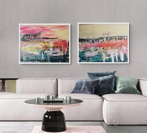 Quadri astratti dipinto su tela coppia quadri arte