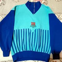 Felpa vintage sportiva turchese/blu con logo e zip