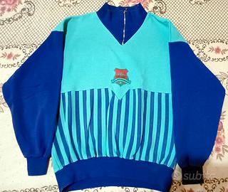 Felpa vintage sportiva turchese/blu con logo e zip
