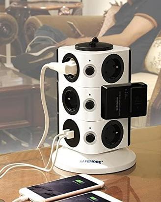 Multipresa ciabatta 11 Prese Schuko, 2 Porte USB