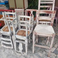 11 sedie in legno 3 Grandi 8 normali seduta impagl