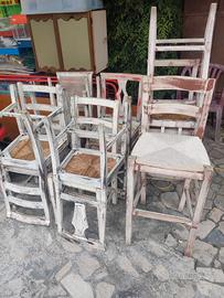 11 sedie in legno 3 Grandi 8 normali seduta impagl