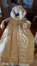 Giaccone cappotto crema cappuccio vera pellicia 50