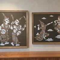 Coppia quadri seta thailandese vintage design 50x4