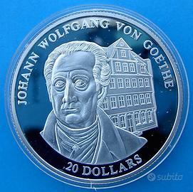 LIBERIA 10 $ 2003 ARGENTO 999 WOLFGANG VON GOETHE