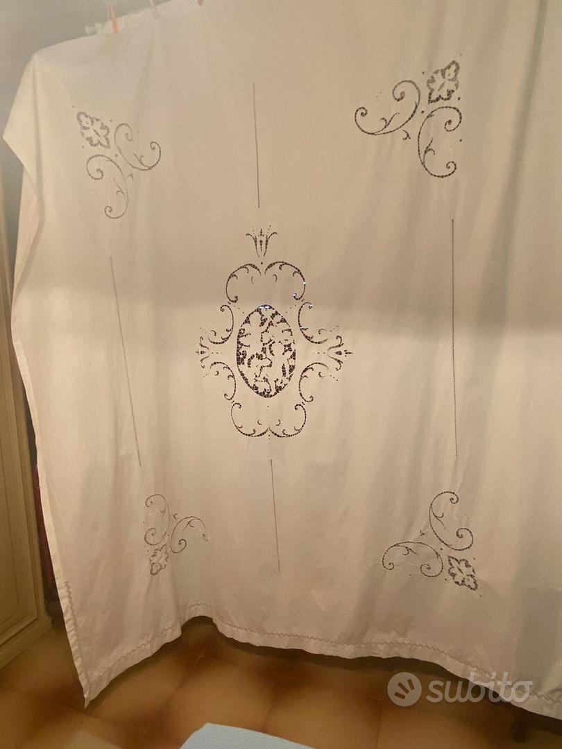 Panneau De Rideau En Lin Blanc – Broderie Main, 310x240 Cm, Neuf, Fait Main En Italie