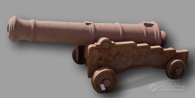 GRANDE ANTICO CANNONE IN GHISA CON RUOTE D'EPOCA