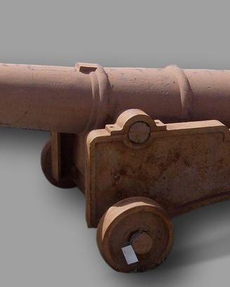 GRANDE ANTICO CANNONE IN GHISA CON RUOTE D'EPOCA