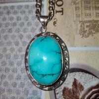 Antico Ovale turchese in argento 925 con catenina