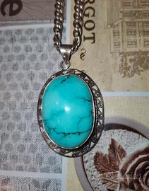 Antico Ovale turchese in argento 925 con catenina