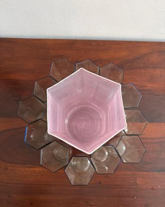 Venini  Set di 6 bicchieri esagonali più vaso