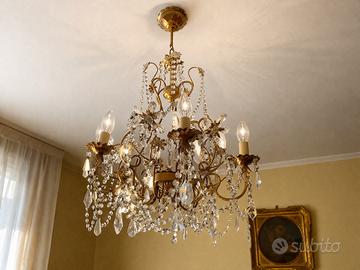 Lampadario Vintage a Gocce di Cristallo