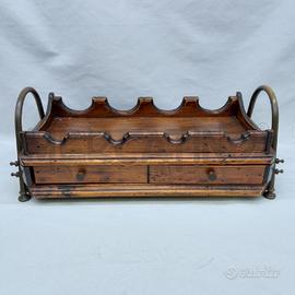 PORTA BOTTIGLIE LEGNO METALLO CON CASSETTINO