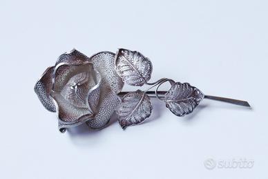 Spilla rosa argento in filigrana 