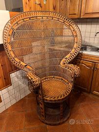 Poltrona in vimini Emmanuelle anni '60 '70 vintage