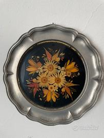 Piatto decorativo con fiori veri sotto vetro