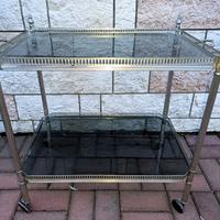 CARRELLO BAR TAVOLO DA PORTATA IN OTTONE ARGENTATO