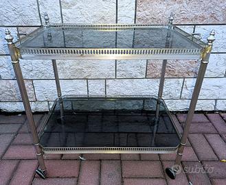 CARRELLO BAR TAVOLO DA PORTATA IN OTTONE ARGENTATO