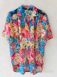 Camicia vintage sartoriale donna, tg XL, floreale